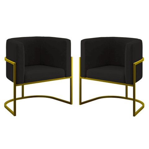Kit 02 Cadeiras Poltrona Lua para Sala Quarto Balaqui Decor Cor:preto