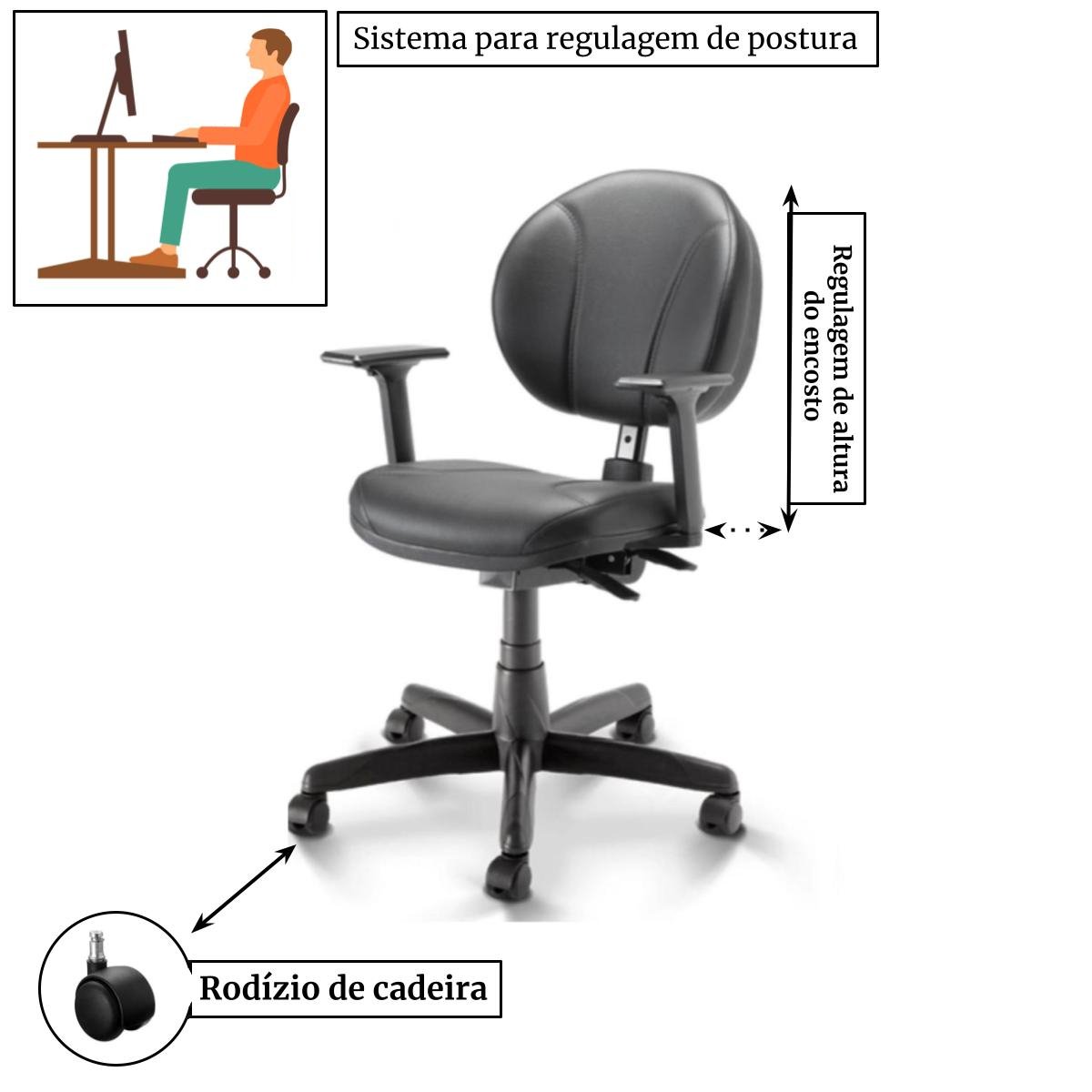 Cadeira Executiva Back System Operativa com Braços Reguláveis - Plaxmetal - 3