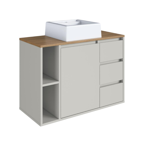 Gabinete para Banheiro Suspenso com Cuba 80cm 1 Porta 3 Gavetas Belagavi Arenas - Art In Móveis
