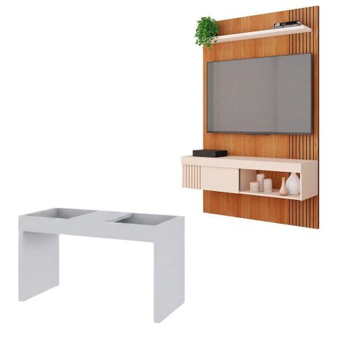 Conjunto Sala de Estar Painel Moon 45" 120cm MDF-MDP Off White Caemmun Móveis
