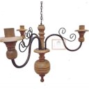 Ver imagem 1 de lustre luminária madeira torneada e ferro de teto rústico decoração 3 lâmpadas artesanal sala