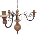 Ver imagem 1 de lustre luminária madeira torneada e ferro de teto rústico decoração 3 lâmpadas artesanal sala