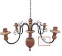 Ver imagem 1 de lustre luminária madeira torneada e ferro de teto rústico decoração 4 lâmpadas artesanal sala