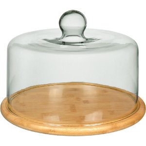 Prato Bolo Boleira Redondo Home&co Tampa Vidro Bambu 19x29x29cm