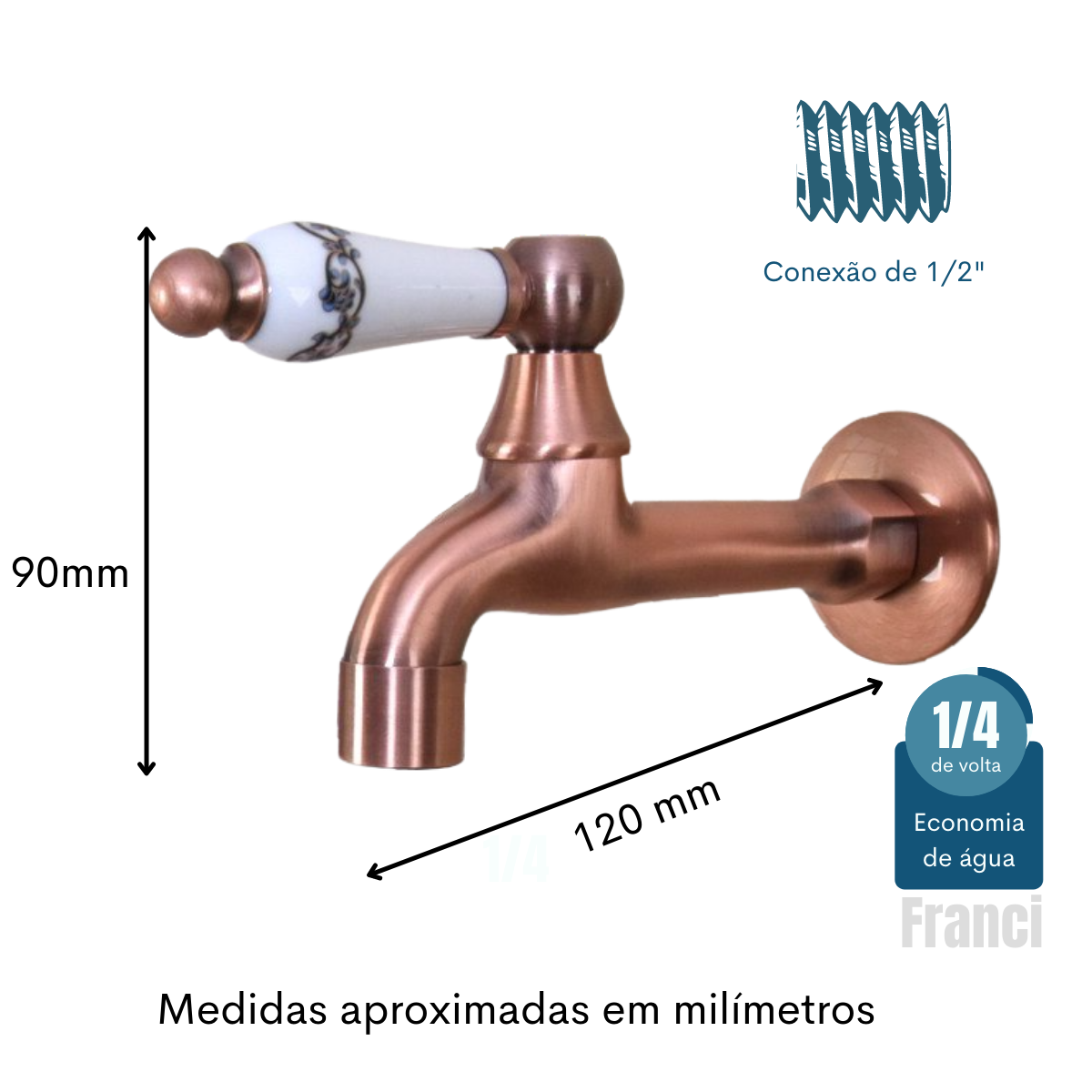 Torneira Parede DOURADO ROSE Provençal Banheiro Lavabo Cozinha Gourmet Vintage Retro Preto C/ Ceramica - 3