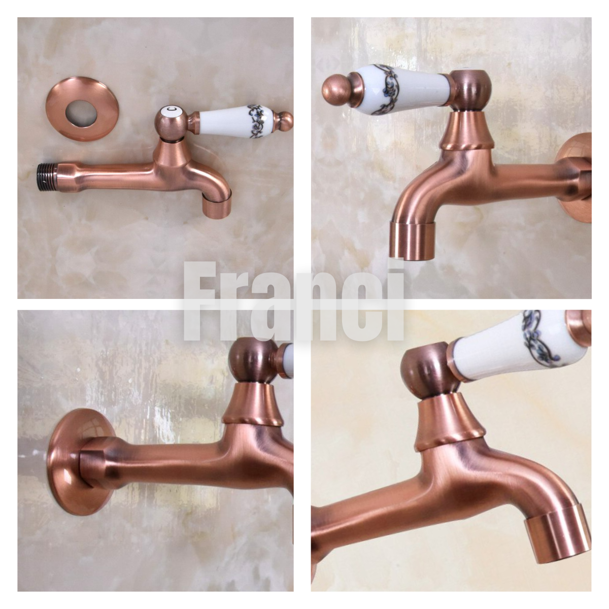 Torneira Parede DOURADO ROSE Provençal Banheiro Lavabo Cozinha Gourmet Vintage Retro Preto C/ Ceramica - 6