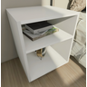 Mesa Cabeceira Nicho Quarto 39x50x37 Branco Pés Amadeirados - 1