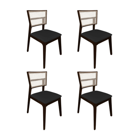 Kit 4 Cadeiras de Jantar Madeira Maciça Castanho Manuela Assento Veludo Preto Tela Premium