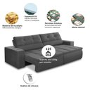 Ver imagem 3 de Sofá Retrátil e Reclinável 3 Lugares 2,30m com Molas Sabrina Suede Cinza Madelina Decor