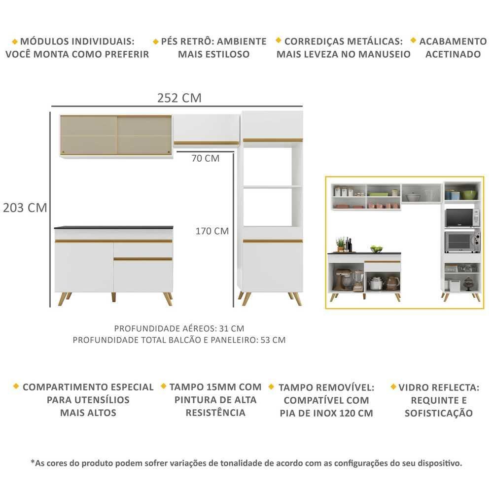 Cozinha Compacta 4 Pç com Armário e Balcão Mp3692 Veneza Gw Multimóveis Branca - 4