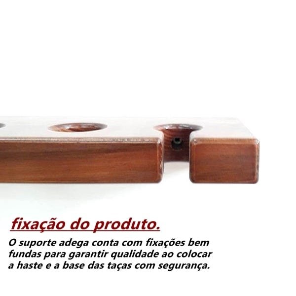 Adega De Vinho Barzinho De Madeira Rústica Suporte 60 CM para 3 Garrafas E 4 Taças Para Parede de De - 3