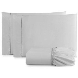 Jogo de Lençol Casal Size 3 Peças Percal 400 Fios Toque Macio Cinza