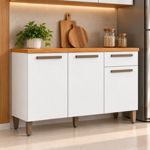 Balcão de Cozinha 3 Portas 1 Gaveta com Prateleira Imperial Espresso Móveis