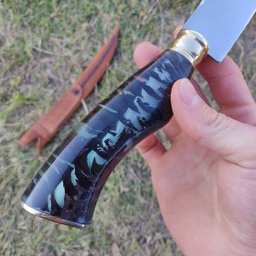 Faca Estilo Chef Nusret Gökçe Salt Bae Carne Artesanal 10' Cabo Híbrido Resina e Pinha Aço Inox 420c - 7