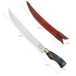 Faca Estilo Chef Nusret Gökçe Salt Bae Carne Artesanal 10' Cabo Híbrido Resina e Pinha Aço Inox 420c - 5