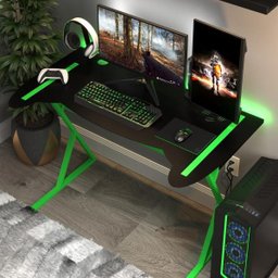 Mesa Gamer Computador Desk PC Metal Modelo Controller Preto com Verde Neon - 1