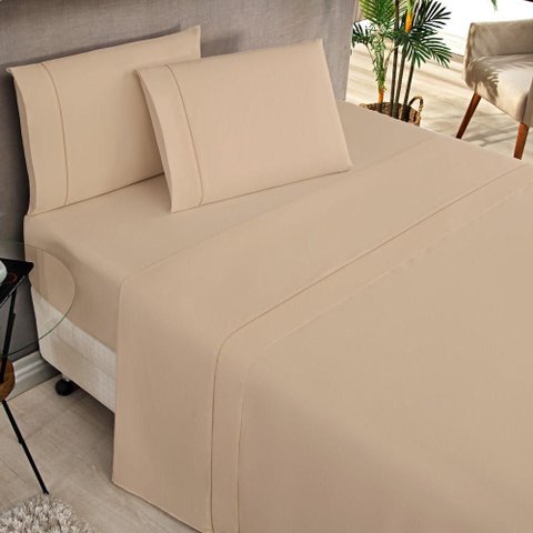 Jogo Cama Lençol Home Basic Solteiro 180 Fios C/ Ponto Palito 3 Peças - Cáqui