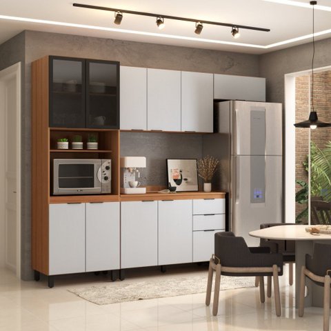 Cozinha Completa Torino 11 Portas 2 Gavetas Amêndola Touch/nude Prime Tx - Pnr Móveis
