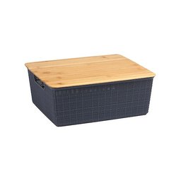 Caixa Organizadora com Tampa de Bambu - 12L - Cinza - Oikos - 1