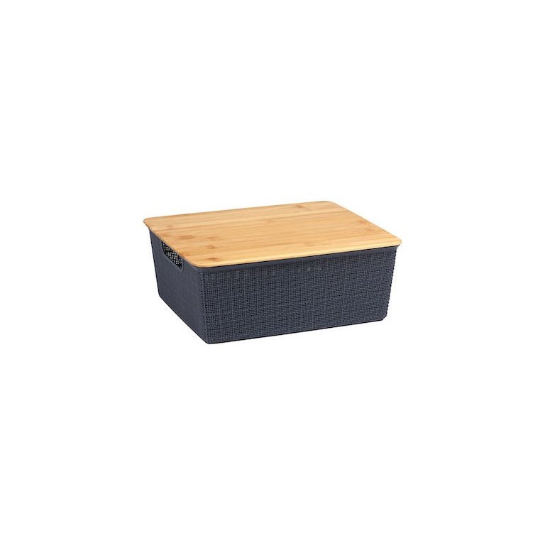 Caixa Organizadora com Tampa de Bambu - 12L - Cinza - Oikos