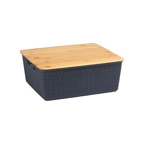 Caixa Organizadora com Tampa de Bambu - 12L - Cinza - Oikos