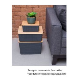 Caixa Organizadora com Tampa de Bambu - 12L - Cinza - Oikos - 4
