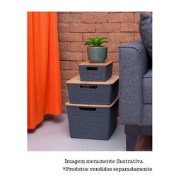 Caixa Organizadora com Tampa de Bambu - 12L - Cinza - Oikos - 3