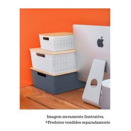 Caixa Organizadora com Tampa de Bambu - 12L - Cinza - Oikos - 5