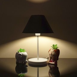 Abajur Infantil Luminária de Mesa Fino Decoração Quarto – Skinny Base Branca Cúpula Preta - 3