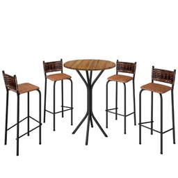 Conjunto De Mesa Bistrô Com 4 Banquetas Cancún Madmelos Preto / Carvalho - 1