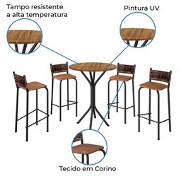 Conjunto De Mesa Bistrô Com 4 Banquetas Cancún Madmelos Preto / Carvalho - 3