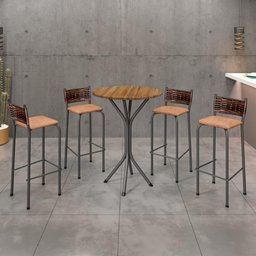 Conjunto De Mesa Bistrô Com 4 Banquetas Cancún Madmelos Preto / Carvalho - 2