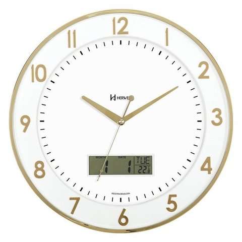 Relógio de Parede com Marcador Digital de Data e Temperatura - Herweg 6827