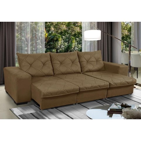 Sofá Retrátil e Reclinável 2,30m 3 Lugares Molas Helicoidais Suede Bali Castor