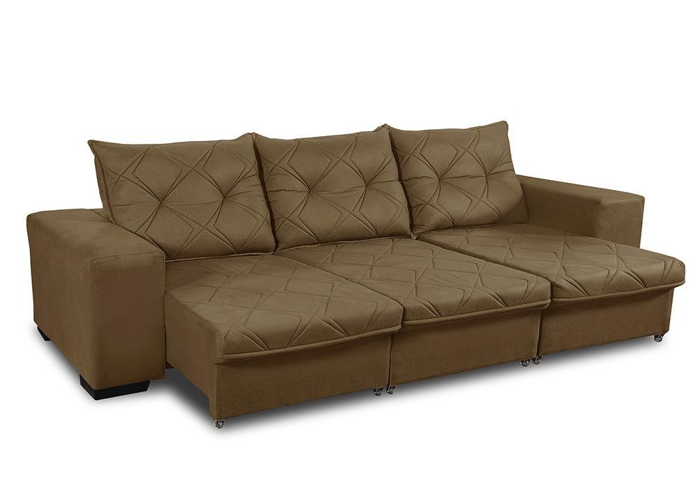 Sofá Retrátil e Reclinável 3  Lugares Bali 2,30 Suede Molas Helicoidais - Castor