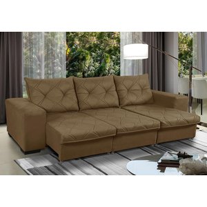 Sofá Retrátil e Reclinável 2,30m 3 Lugares Molas Helicoidais Suede Bali Castor