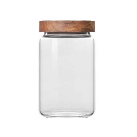 Pote Hermético Vidro Tampa Bambu Para Mantimentos 660ml:Incolor