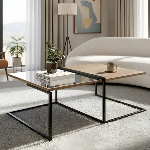 Mesa de Centro para Sala Madeira e Metal Estilo Industrial Aurora - Édecasamóveis