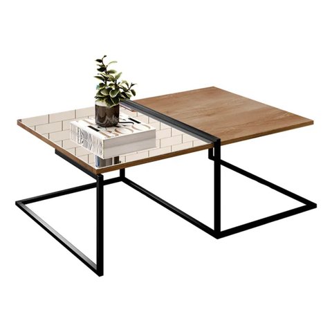 Mesa de Centro para Sala Madeira e Metal Estilo Industrial Aurora - Édecasamóveis