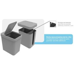 Lixeira 5 Litros com Espaço para Guardar Sacolas Soprano:Preto - 9