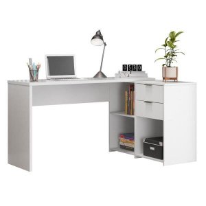 Escrivaninha Mesa Computador Reta ou em L 2 Gavetas Top Nt2060 Notável Branca 75x200x45