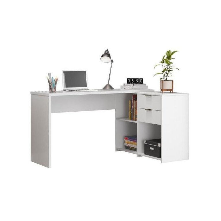 Escrivaninha Mesa Computador Reta ou em L 2 Gavetas Top Nt2060 Notável Branca 75x200x45