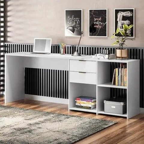 Escrivaninha Mesa Computador Reta ou em L 2 Gavetas Top Nt2060 Notável Branca 75x200x45