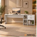Ver imagem 2 de Mesa de Escritório com Tampo Giratório e 2 Gavetas Branca - Notável Móveis