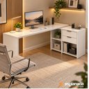 Ver imagem 3 de Mesa de Escritório com Tampo Giratório e 2 Gavetas Branca - Notável Móveis