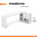 Ver mais imagens de Mesa de Escritório com Tampo Giratório e 2 Gavetas Branca - Notável Móveis