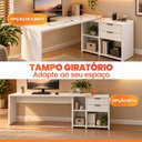 Ver imagem 4 de Mesa de Escritório com Tampo Giratório e 2 Gavetas Branca - Notável Móveis