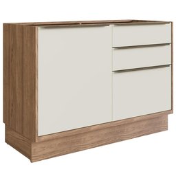 Balcão Cozinha Modular 100% MDF Édez Uno, 1 Porta e 3 Gavetas, Off White e Louro Freijó - 2