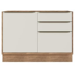 Balcão Cozinha Modular 100% MDF Édez Uno, 1 Porta e 3 Gavetas, Off White e Louro Freijó - 8