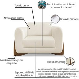 Poltrona Jolie 1 Lugar Pes Boomerang Linho Natural Ezz - 7